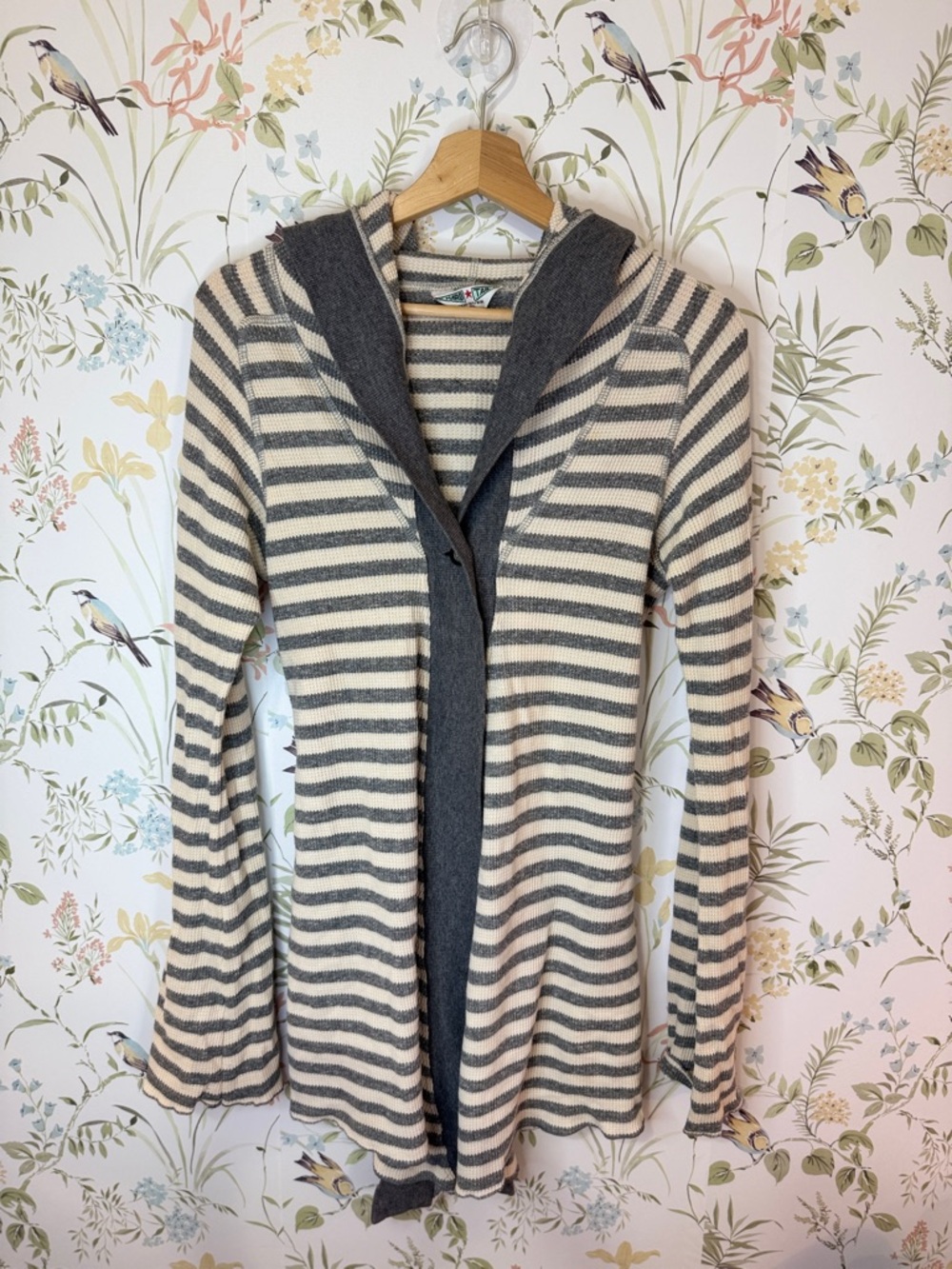 Hard Tail Cream and Gray Striped Hooded Cardigan